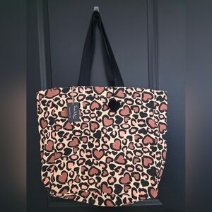 NWT Nicole Miller Leopard Print/Hearts Canvas Tote Bag